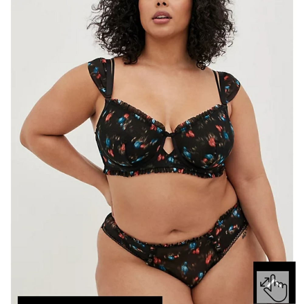 NWT Torrid Matching Floral Mesh Bralette & Bikini Panty Set Lingerie Set